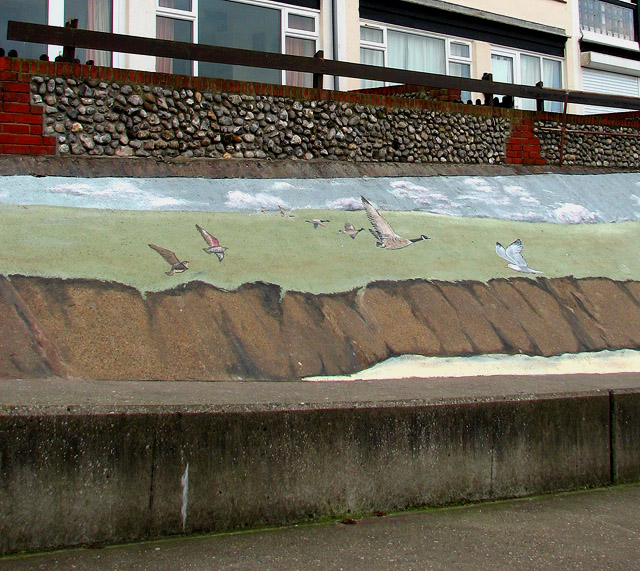 concrete wall detail. mural on sea wall - detail