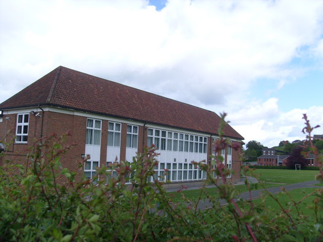 The main block of Newtown High School, Plantation Lane, Newtown, Powys.