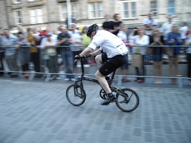 A Birdy Grey folding bike on the second of three laps of the Edinburgh 