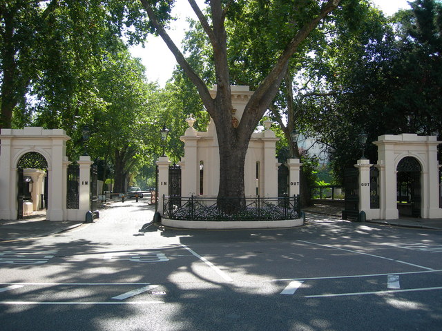Entrance to Kensington Palace Gardens. Near Notting Hill Gate.