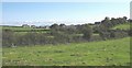 View across a valley to the eastern outskirts of the village of Bryngwran