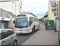 The 545 National Express service from Pwllheli for London Victoria departing Caernarfon Bus Station