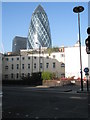 Looking across Aldgate towards "The Gherkin"