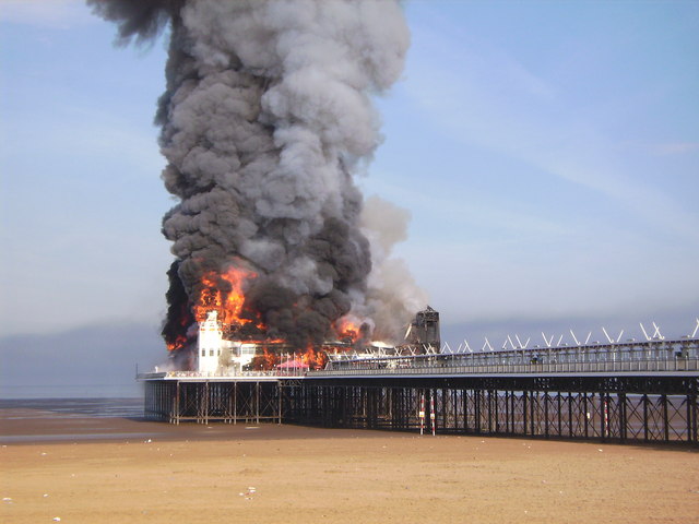 The Grand Pier in flames