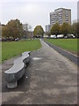 Footpath and bench, Shoreditch Park