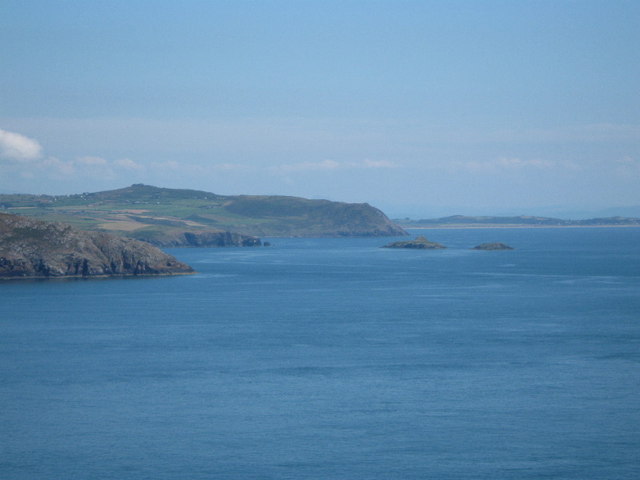The Gwylan islands and Aberdaron Bay, seen from Bardsey Island