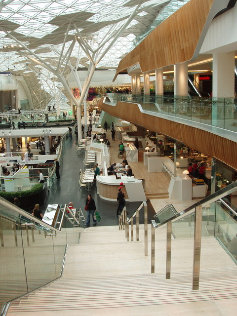 Stairs down from mezzanine of Westfield