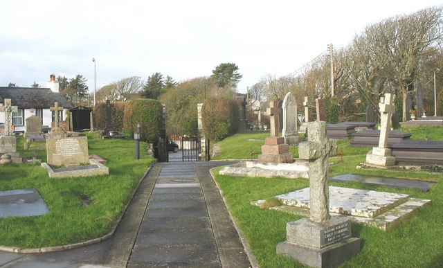 Graves of the local prominenti at Llanfaelog Churchyard by Eric Jones