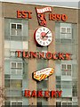 NS6960 : Tunnock's factory - front wall, with clockface by Lairich Rig