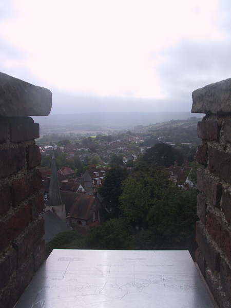 View from the top of Lewes Castle - South Downs in the distance