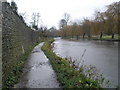 Long wall running parallel to the River Wey heading into Guildford