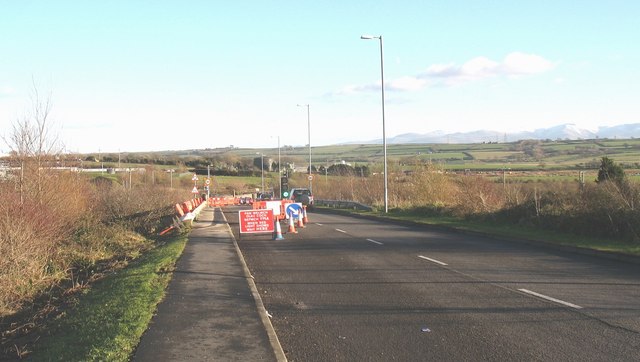 Road works on the Bryn Cefni Industrial Estate access road