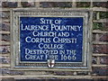 TQ3280 : Plaque re Laurence Pountney Church, Laurence Pountney Hill, EC4 by Mike Quinn