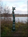 TG2507 : Whitlingham Park milepost looking north across the Great Broad at Whitlingham Park by pam fray