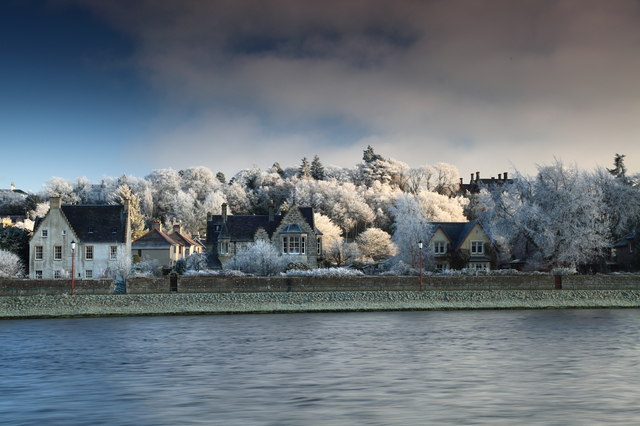 Across river Ness, heavy frost on trees