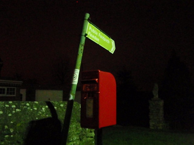 Public footpath sign and post box