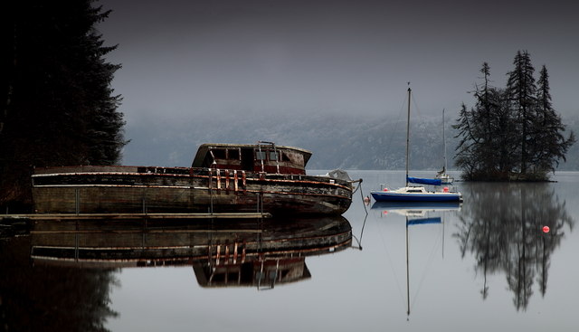 Old scallop boat, Inchnacardoch Bay, Loch Ness.