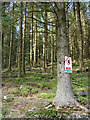 SN7381 : Forestry warning sign at Craignant mawr by John Lucas