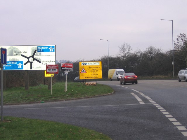 A38 Birmingham Road approaching Junction 4 island with M5 Motorway