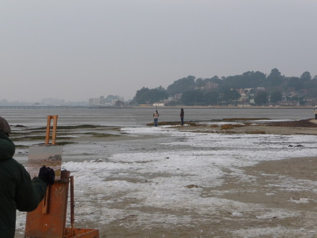 Sandbanks: artist painting icy scene © Chris Downer :: Geograph Britain ...