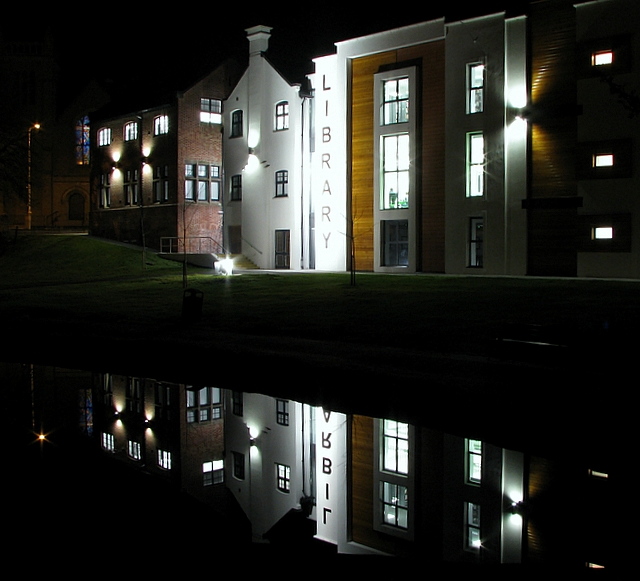 Bangor Library at night