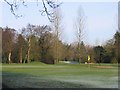 SO9976 : Lickey Golf Course, First green, winter rules. by Roy Hughes