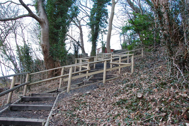 Wooden steps from Riverside Road to The Bar Castle Hill