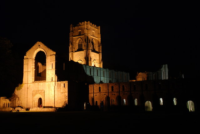 West Front of Fountains Abbey at night