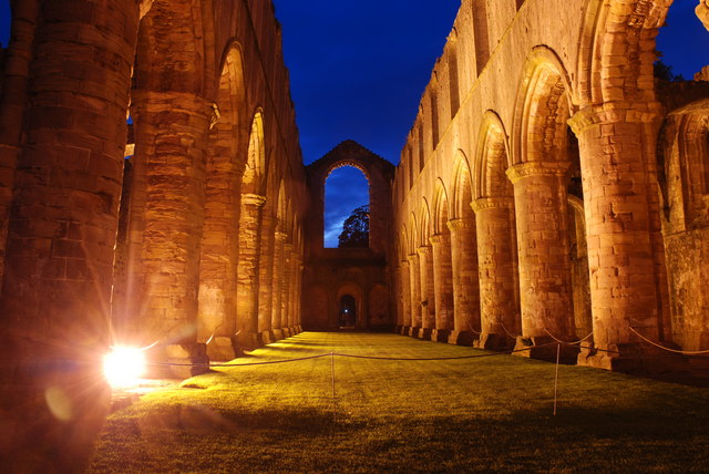 The nave, Fountains Abbey at dusk