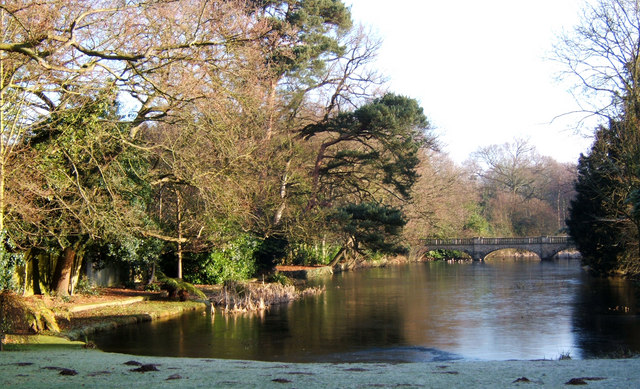 The lake and listed bridge at Rackheath Hall