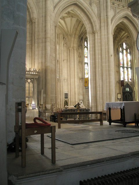 View from the north aisle across the nave to the south aisle at Winchester Cathedral