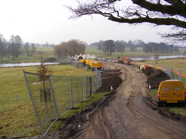Construction of new bridge over the lake at Heveningham Park