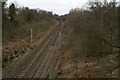 Looking due North up the West Coast Main Line on Wigan Lane (A49)