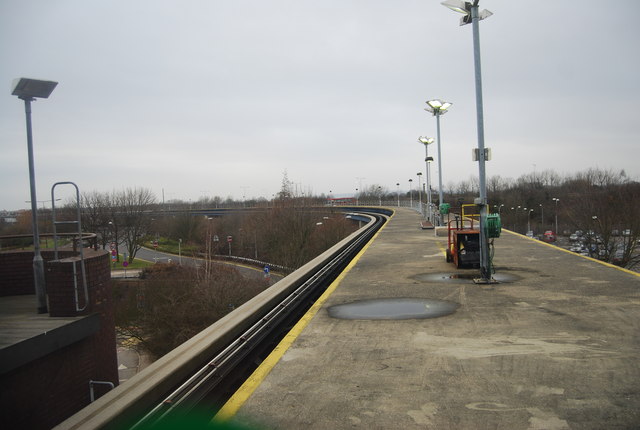 Monorail shuttle leaving The South Terminal, Gatwick Airport
