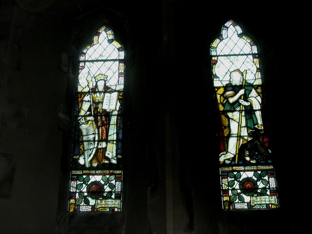 Superb stained glass windows on the north wall at St Peter's, High Cross