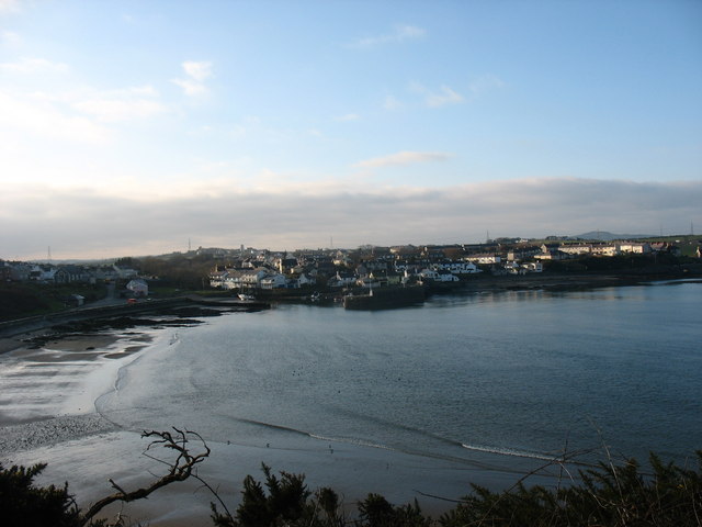 View across Traeth Mawr towards the village of Cemaes
