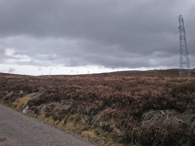 Pylons Crossing Carn Eitidh Moorland from Farr Windfarm