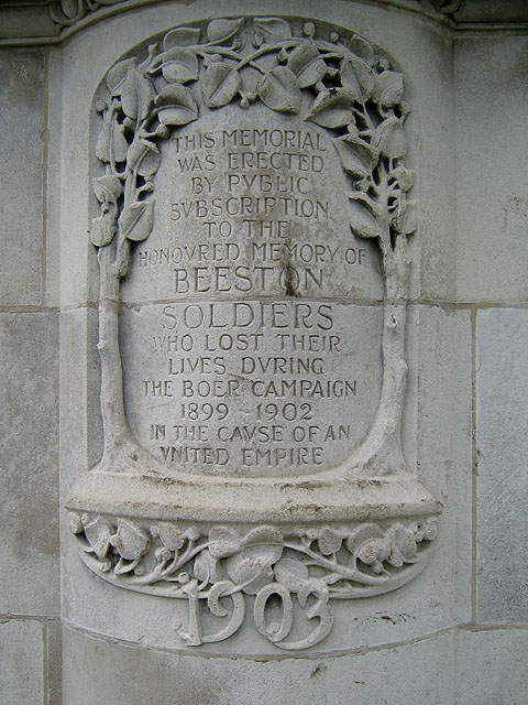 Beeston Boer War Memorial, Plaque
