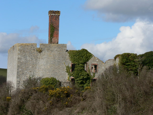 Ivy covered walls of Aberthaw Lime Works.