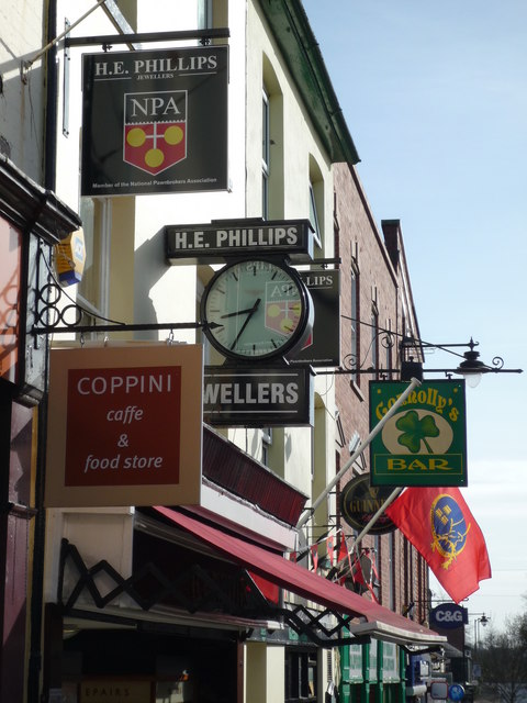 Various signs above shops on Gloucester Road, Ross-on-Wye