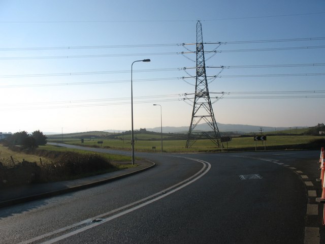 Sharp bend in the A5025 at the turnoff for Wylfa NP Station