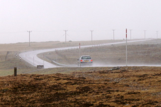The A968 at Watlee on a very wet day