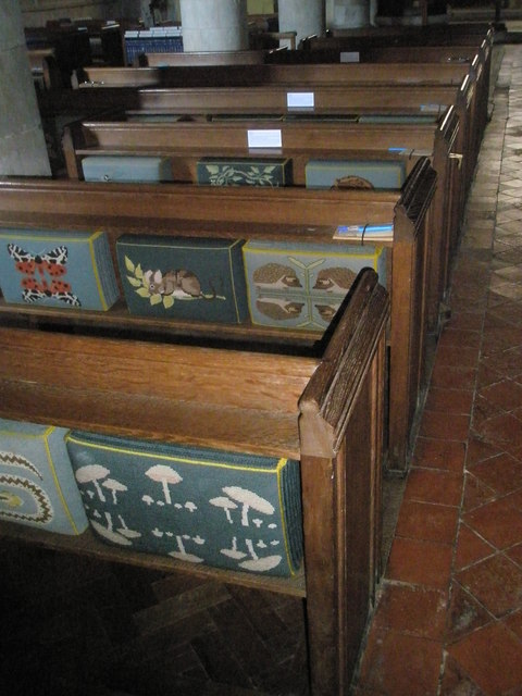 Kneelers and pews within All Saints', Steep