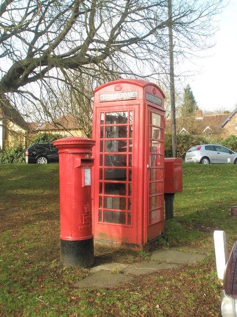 Postbox and phonebox on The Green at Sheet