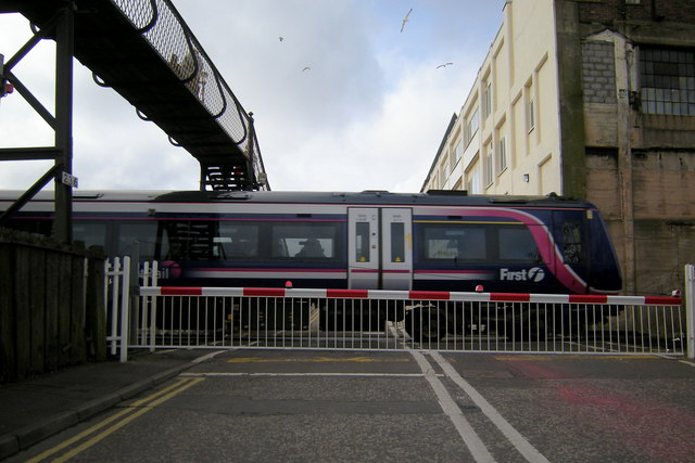 A northbound Train at the Level Crossing in Wellgate, Arbroath