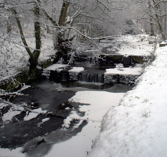 Mill Pond Weir St Johns Wood Calder Vale after Snowfall