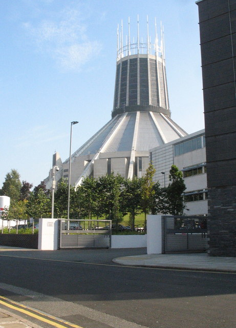 The Metropolitan Cathedral and the entrance to the Liverpool Science Park from Duckinfield Street