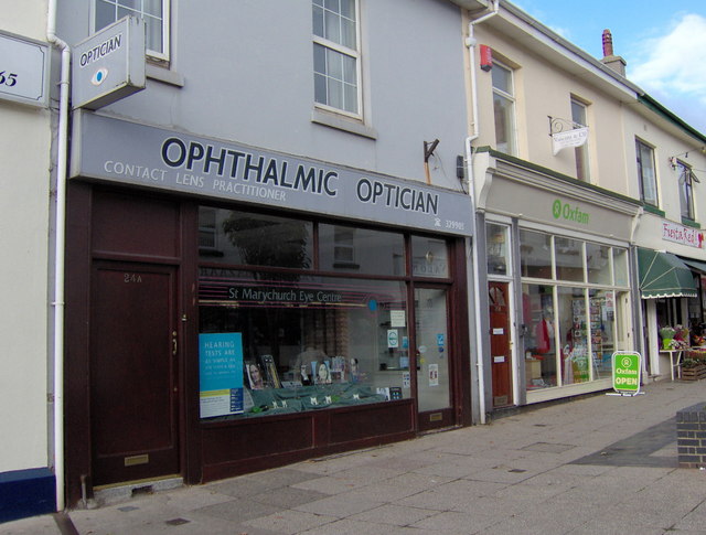 Optician, and charity shop, St Marychurch precinct