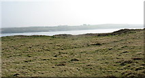 SH3393 : View eastwards across the Trwyn Cemlyn headland towards a misty Cemlyn Bay by Eric Jones