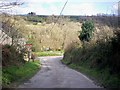 Steep hill down past Login Post Office, near Whitland